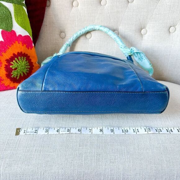 Kate Spade Blue Leather Hobo Shoulder Handbag Purse Custom Silk Wrap Strap - Picture 4 of 14